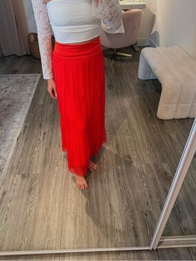 Free People Vibrant Red Tiered Maxi Skirt
